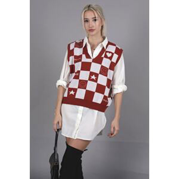 Madmext Tile V-Neck Checkered Pattern Regular Fit Women's Sweater