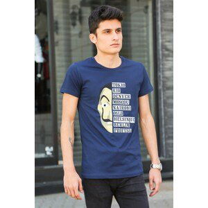 Madmext Navy Blue Printed T-Shirt 4016