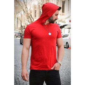 Madmext Torn Detailed Red Hooded T-Shirt 3069