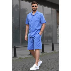 Madmext Men's Blue Basic Oversized Shirt Set 5588