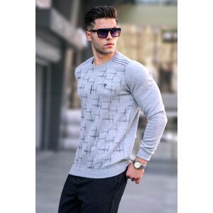 Madmext Gray Melange Patterned Crew Neck Knitwear Sweater 5968