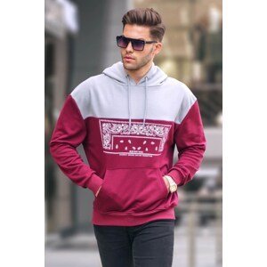 Madmext Claret Red Hoodie with Patterned Sweatshirt 6022