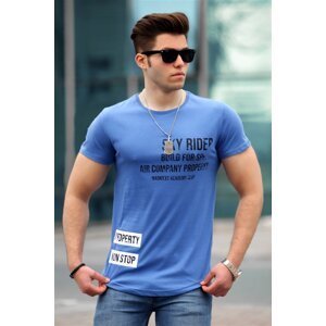 Madmext Men's Printed Saxe Blue T-Shirt 4457