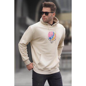 Madmext Beige Embossed Print Hoodie Sweatshirt 6042