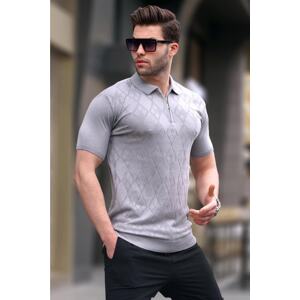 Madmext Patterned Knitwear Gray Polo Neck T-Shirt 6357