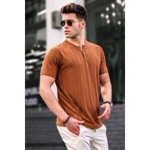 Madmext Men's Camel Buttoned T-Shirt 5831