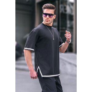 Madmext Black Crew Neck Striped T-Shirt 6097