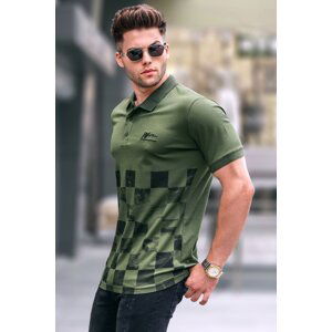 Madmext Khaki Green vzorované pánske polo tričko s výstrihom 5871