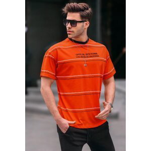 Madmext Crew Neck Orange Striped Comfort Fit Men's T-Shirt 6063