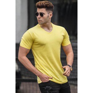 Madmext Basic V Neck Yellow T-Shirt 5281
