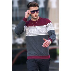 Madmext Claret Red Jacquard Patterned Crewneck Knitwear Sweater 5966