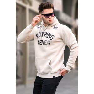 Madmext Beige Printed Hooded Sweatshirt 5898