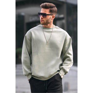 Madmext Mint Green Crew Neck Oversized Branded Basic Men's Sweatshirt 6048