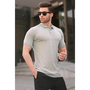Madmext Men's Mint Green Embroidered Regular Fit Polo Neck T-Shirt 6108