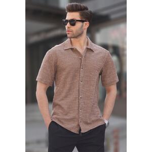 Madmext Brown Striped Short Sleeved Men's Shirt 5595