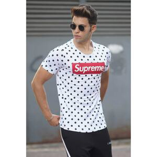 Madmext Men's White Spotted T-Shirt 2640