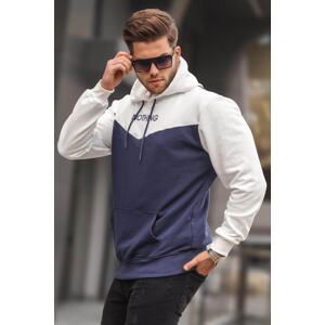 Madmext Navy Blue Hoodie Men's Color Block Sweatshirt 6024