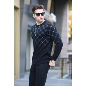 Madmext Black Patterned Crew Neck Knitwear Sweater 6019