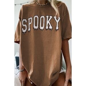 Madmext Women's Brown Oversized Printed T-shirt Mg969