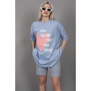 Madmext Mad Girls Blue Printed T-Shirt