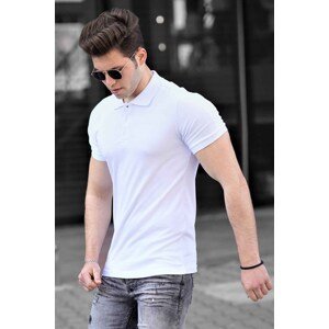 Madmext Shoulder Printed White Men's Polo T-Shirt 4585
