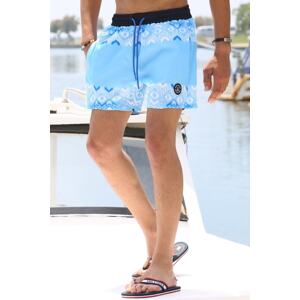 Madmext Blue Patterned Swim Shorts with Pocket 5788