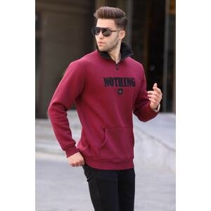 Madmext Claret Red Printed Sweatshirt with Zipper Detail 6003