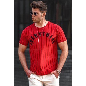 Madmext Striped Printed Red T-Shirt 3007