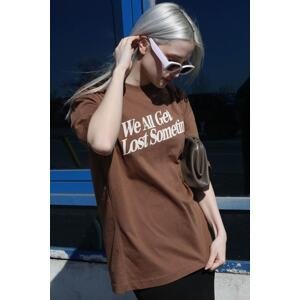 Madmext Brown Printed Oversized T-Shirt Mg1532