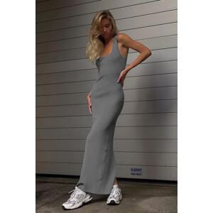 Madmext Smoked Square Collar Long Slit Dress