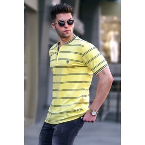 Madmext Yellow Striped Polo Neck Men's T-Shirt 5874
