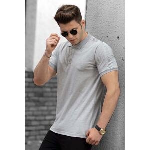 Madmext Men's Shoulder Printed Gray Polo T-Shirt 4585