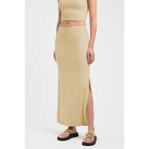 Madmext Beige Basic Slit Detailed Women's Long Skirt