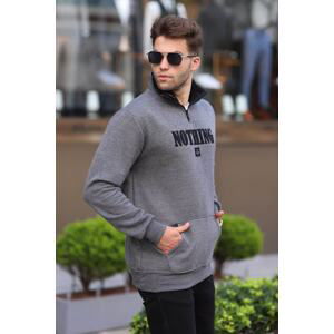 Madmext Anthracite Printed, Zipper Detailed Sweatshirt 6003