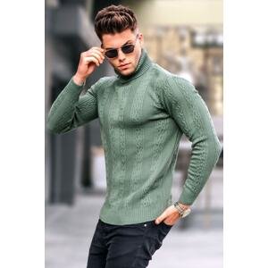 Madmext Oil Green Patterned Turtleneck Knitwear Sweater 5769