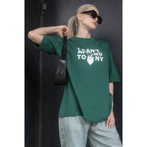 Madmext Dark Green Printed Crew Neck Women's T-Shirt