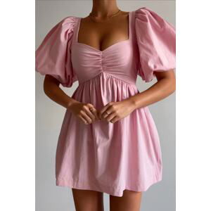 Madmext Pink Heart Neck Balloon Sleeve Women's Dress