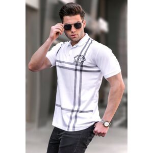 Madmext White Patterned Polo Neck Men's T-Shirt 5872