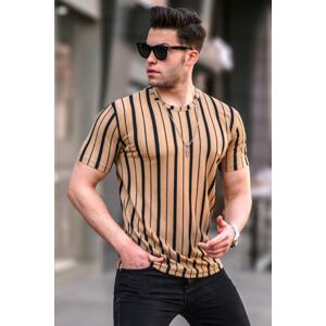 Madmext Men's Mink Striped Crew Neck T-Shirt 5771