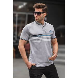 Madmext Gray Striped Polo Neck T-Shirt 5869