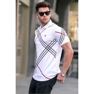 Madmext White Patterned Polo Neck T-Shirt 5870