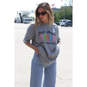 Madmext Painted Gray Printed Oversized T-Shirt