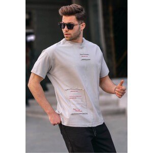 Madmext Men's Cotton T-Shirt 6068 with Painted Gray Patches.