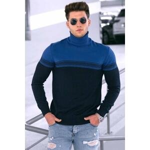 Madmext Men's Saxe Blue Color Block Turtleneck Sweater 4675