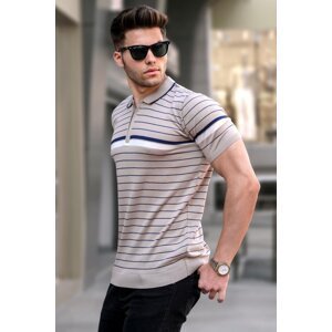 Madmext Mink Striped Polo Neck T-Shirt 5734