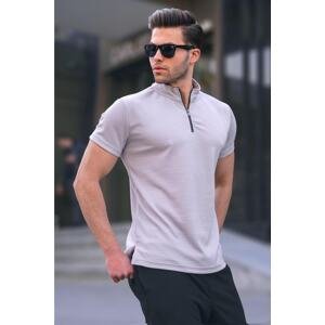 Madmext Zipper Collar Gray Men's T-Shirt 6120