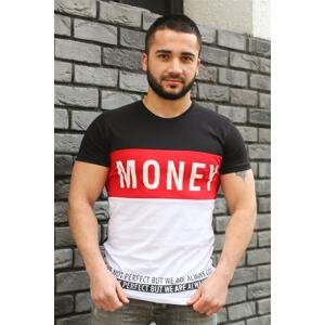 Madmext Color Block Text Detailed Black T-Shirt 3077