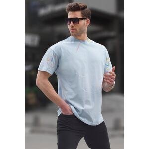 Madmext Men's Blue Patterned Overfit T-Shirt 6122