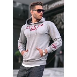 Madmext Men's Printed Gray Hooded Sweatshirt 4402