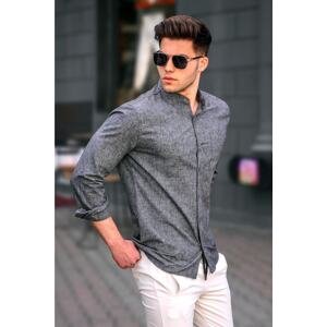 Madmext Men's Black Linen Plain Long Sleeve Shirt 5548